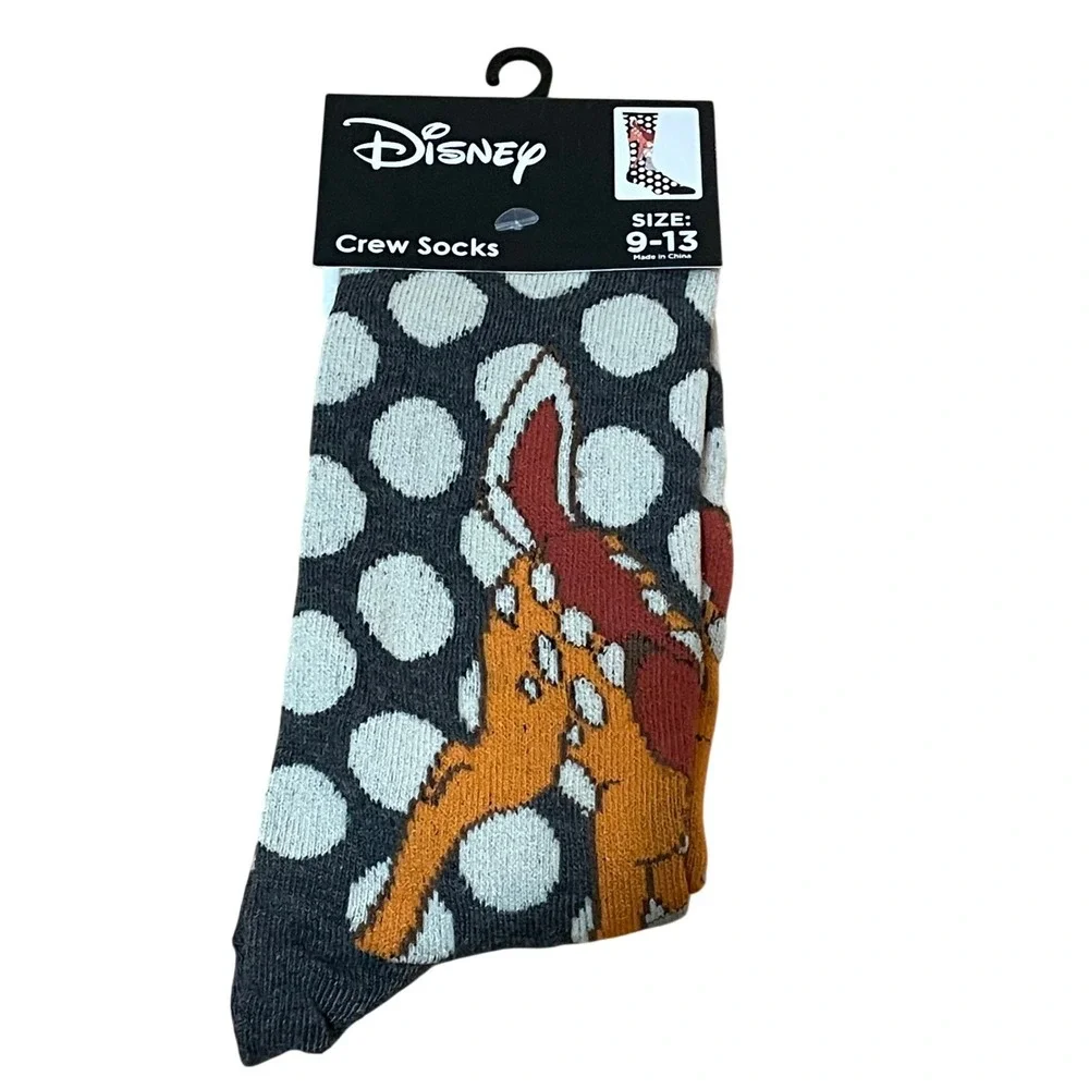 Disney Bambi Thumper Crew Mid Calf Socks Gray Polka‎ Dot Size 9-13 New NWT